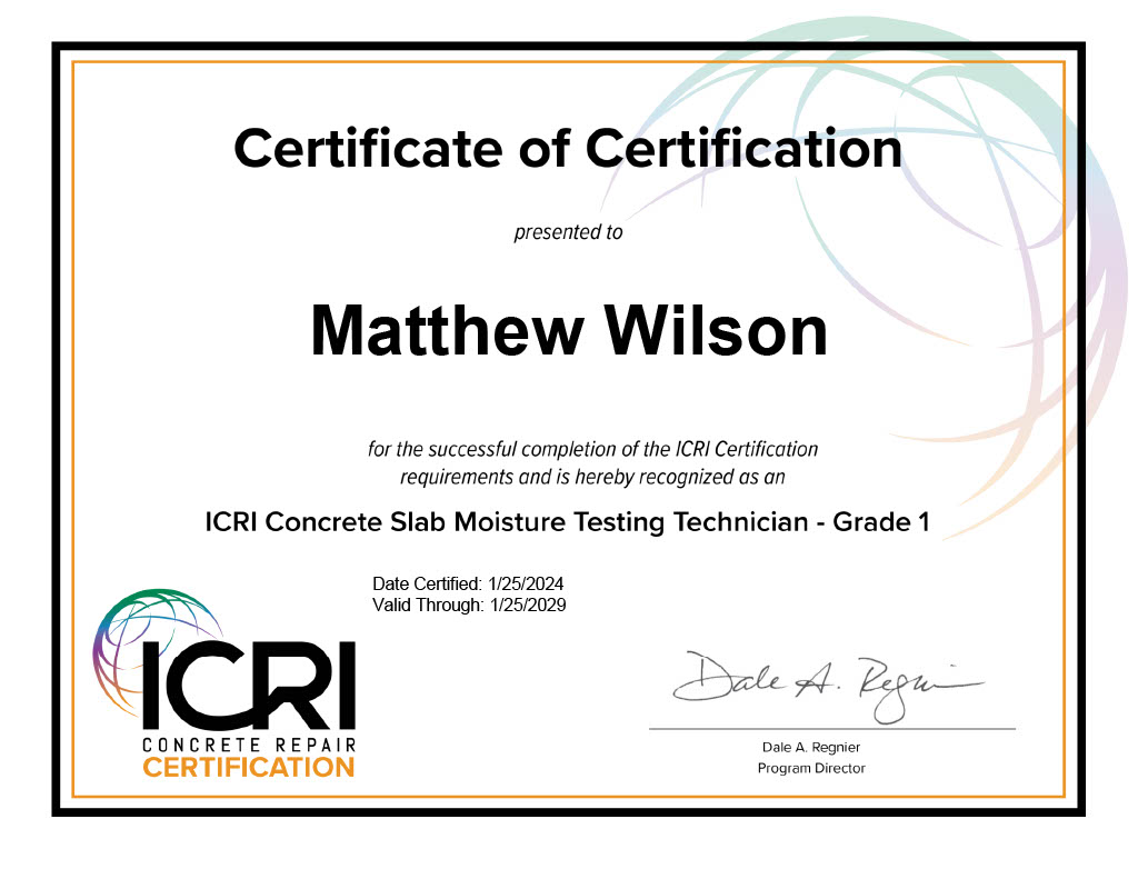 ICRI concrete slab moisture testing technician